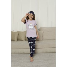 Kapip Lila Kuğu Baskılı Kısa Kollu Kız Çocuk Pijama Takımı 11-15 Yaş 8052-L