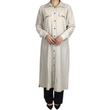 Ece Giyim Kadın Önden Metal Düğmeli Yakalı Uzun Tunik Gömlek