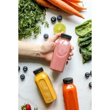 6 Adet Smoothie Detoks Şişesi Şeffaf Plastik Sızdırmaz Kapak Köşeli Meyve Suyu Şişesi 250 ml