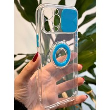 Qans Bilişim iPhone 13 Pro Max Şeffaf Mavi Kamera Korumalı Silikon Kılıf