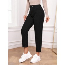 Yüksek Bel Mom  Jeans Havuç Kesim  Kot - siyah