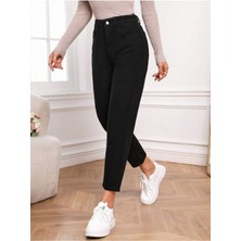 Yüksek Bel Mom  Jeans Havuç Kesim  Kot - siyah