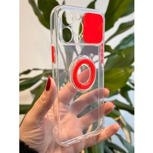 Qans Bilişim iPhone 13 Pro Max Şeffaf Kırmızı Kamera Korumalı Silikon Kılıf