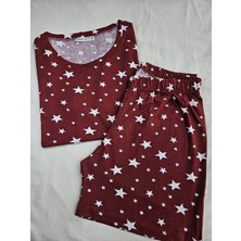 Moda Bordo Yıldızlı Şortlu Pijama Takımı