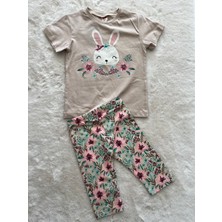 Nurcan Bebe Çiçekli Tavşan Taytlı Kıakollu Takım