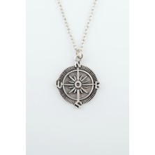 Bu Farklı Pusula  Zincir Kolye - Gümüş Kaplama - Erkek Kadın Kolye - Kod:388