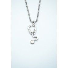 Doktor Steteskop Gümüş Kaplama Örme Zincir Kolye