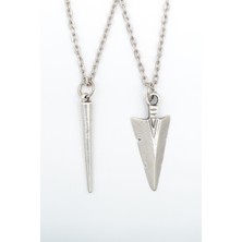2'li Triagle Ok Ucu - Çubuk Gümüş Kaplama Kolye Seti