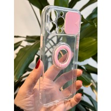 Qans Bilişim iPhone 13 Pro Max Şeffaf Pembe Kamera Korumalı Silikon Kılıf