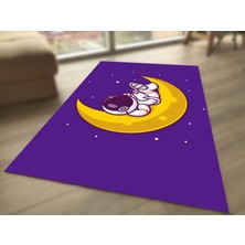 Limajuno Home & Kids Carpet Astronot ve Ay Desenli Dijital Baskılı Çocuk HALISI_100 x 150  cm