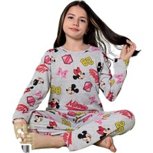 Kız Çocuk Pamuklu Mevsimlik Gri Renk Uzun Kollu Pijama Takımı