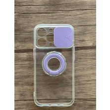 Qans Bilişim iPhone 13 Pro Şeffaf Ve Mor Detaylı Silikon Kılıf
