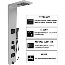 Flow Yapı Atlas Silver Gri Premium Masajlı Duş Paneli - Dikey Jakuzi - Robot Duş - El Duşu - Lüx Duş