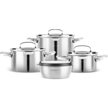 Karaca Burgaz 8 Parça Katlanabilir Kulplu ve Süzgeç Kapaklı Çelik Tencere Seti