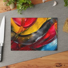 Painted Anarchy Geometrik Şekilli Cam Kesme Tahtası Seti - Şık Tasarım, Kaymaz Yüzey, Çizilmez,