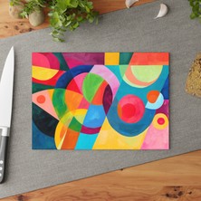 Painted Anarchy Abstract Forms Temperli Cam Kesme Tahtası Seti - Şık Tasarım, Kaymaz Yüzey, Çizilmez