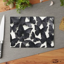 Painted Anarchy Şık Kelebek Çizim Temperli Cam Kesme Tahtası - Kaymaz ve Çizilmez