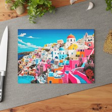 Painted Anarchy Santorini'den Esinlenen Temperli Cam Kesme Tahtası Seti - Şık ve Dayanıklı
