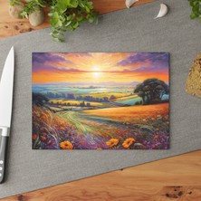 Painted Anarchy Şık Temperli Cam Kesme Tahtası - Dokulu Yüzeyli Peyzaj Tasarımı, Kaymaz ve Çizilmez