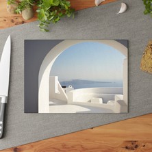 Painted Anarchy Santorini'den Esinlenen Temperli Cam Kesme Tahtası Seti - Kaymaz Yüzey, Şık Tasarım, Çizilmez,