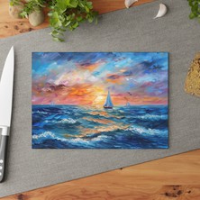 Painted Anarchy Şık Temperli Cam Kesme Tahtası Seti - Canlı Su Yansımaları Tasarımı, Kaymaz Yüzey, Çizilmez ve