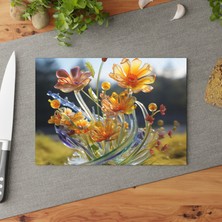 Painted Anarchy Çiçek Desenli Temperli Cam Kesme Tahtası - Şık ve Çizilmez