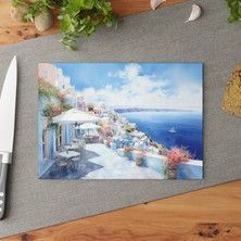 Painted Anarchy Santorini Tasarım Temperli Cam Kesme Tahtası - Şık ve Çizilmez