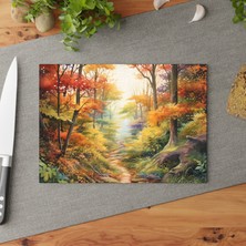 Painted Anarchy Zarif Peyzaj Dokulu Temperli Cam Kesme Tahtası - Şık, Kaymaz, Çizilmez - Kolay Temizlenebilir