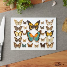Painted Anarchy Şık Temperli Cam Kesme Tahtası - Kurutulmuş Kelebekler Tasarımı - Kaymaz Yüzey ve Kolay Temizlenir