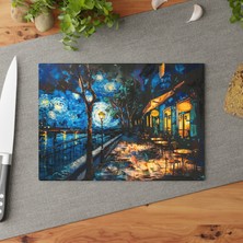 Painted Anarchy Van Gogh'tan Esinlenilen Temperli Cam Kesme Tahtası - Şık Tasarım, Çizilmez ve Kolay Temizlenen