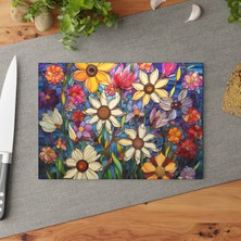 Painted Anarchy Çiçek Tasarımlı Temperli Cam Kesme Tahtası - Şık, Kaymaz, Çizilmez