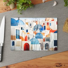 Painted Anarchy Santorini'den Esinlenen Cam Kesme Tahtası - Şık ve Dayanıklı Kaymaz Yüzey - Kolay Temizlenen