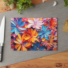 Painted Anarchy Kaymaz Yüzeyli Çiçek Desenli Temperli Cam Kesme Tahtası - Şık ve Kolay Temizlenen