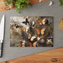 Painted Anarchy Renkli Kelebek Tasarımlı Temperli Cam Kesme Tahtası - Şık, Kaymaz, Çizilmez