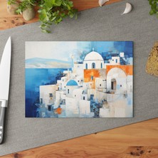Painted Anarchy Şık Santorini Tasarım Temperli Cam Kesme Tahtası - Şık, Kaymaz, Çizilmeye Karşı Dayanıklı