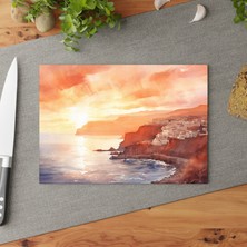 Painted Anarchy Çarpıcı Santorini Temperli Cam Kesme Tahtası - Şık Tasarım, Kaymaz Yüzey, Çizilmez