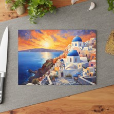 Painted Anarchy Santorini'den Esinlenen Cam Kesme Tahtası Seti - Şık, Çizilmez, Kolay Temizlenen