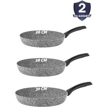 Taç Ultra Granit 3 Parça Tava Seti 26-28-30 cm Gri Demir Kaplama ile Dayanıklı Pişirme