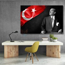 Artarilion Atatürk ve Bayrak Temalı Kanvas Tablo Okul Ofis Tablosu Yatay Duvar Dekoru