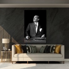 Siyah Beyaz Mustafa Kemal Atatürk Tablo Atatürk Kanvas Tablo Dikey Tablo Salon Ofis Tablosu