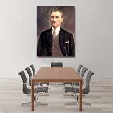 Renklendirilmiş Atatürk Kanvas Tablo Modeli Dikey Duvar Tablosu Ofis Ev Dekoru