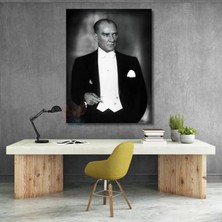 Mustafa Kemal Atatürk Siyah Beyaz Kanvas Tablo Dikey Duvar Tablosu Ev Ofis Tablosu