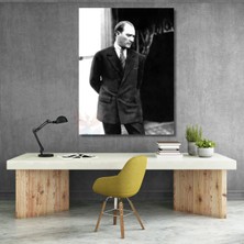 Kemal Atatürk Kanvas Tablo Siyah Beyaz Atatürk Tablosu Dikey Duvar Tablo Ev Ofis Dekoru