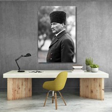 Siyah Beyaz Görsel Atatürk Kanvas Tablo Modeli Dikey Duvar Tablosu Ofis Ev Dekoru