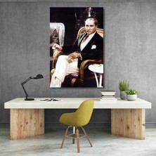 Kahve Içen Atatürk Görseli Renkli Atatürk Tablosu Dikey Kanvas Ev Ofis Tablosu