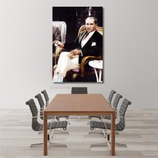Kahve Içen Atatürk Görseli Renkli Atatürk Tablosu Dikey Kanvas Ev Ofis Tablosu