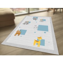 Limajuno Home & Kids Carpet Ayı Kedi Geyik Kaplan Desenli Dijital Baskılı Çocuk HALISI_100 x 150  cm