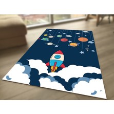Limajuno Home & Kids Carpet Roket ve Gezegen Desenli Dijital Baskılı Çocuk HALISI_100 x 150  cm