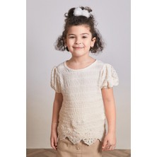 FullaModa Beli Güpürlü Balon Kol Kız Çocuk Bluz