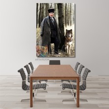 Artarilion Atatürk ve Kurt Görseli Kanvas Tablo Dikey Duvar Tablosu Ev Ofis Tablosu